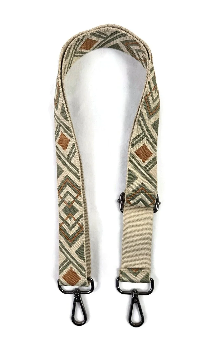 Boho Sage Green Rust Geometric Woven Replacement Adjustable Purse Strap NWOT